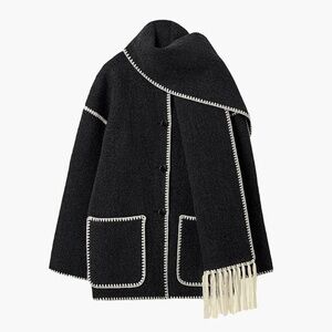 Contrast Trim Scarf Jacket